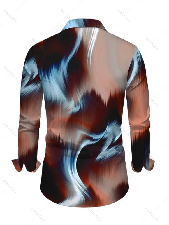 Men's Vintage Shirt Tie Dye Ink Painting Print Button Up Long Sleeve Shirt - marron foncé S