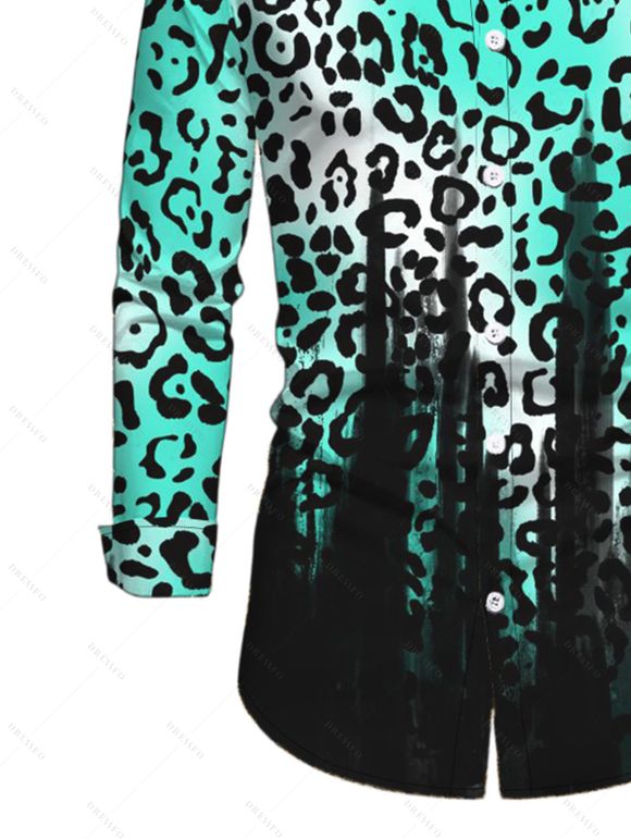 Men's Vintage Shirt Ombre Leopard Print Button Up Long Sleeve Shirt - Noir S