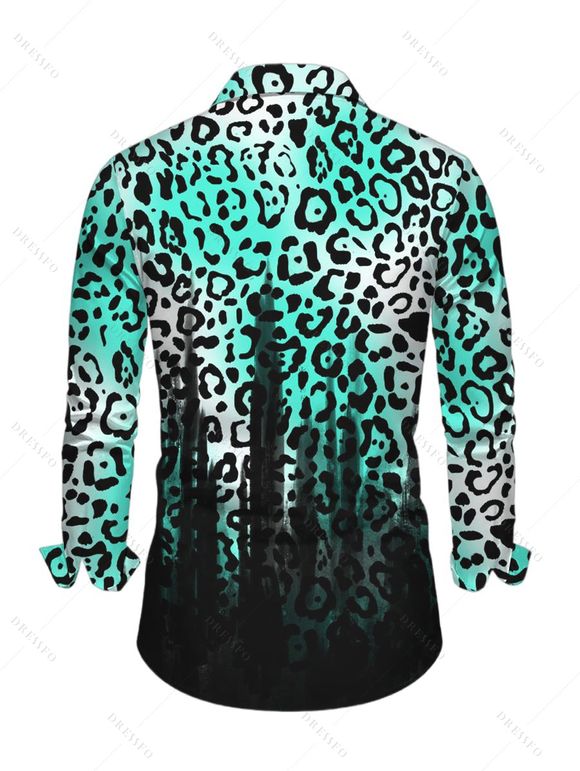 Men's Vintage Shirt Ombre Leopard Print Button Up Long Sleeve Shirt - Noir S