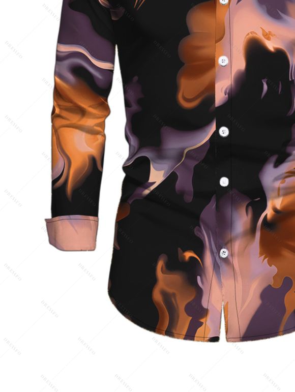 Men's Vacation Shirt Abstract Fluid Marble Tie Dye Print Button Up Long Sleeve Shirt - Noir L
