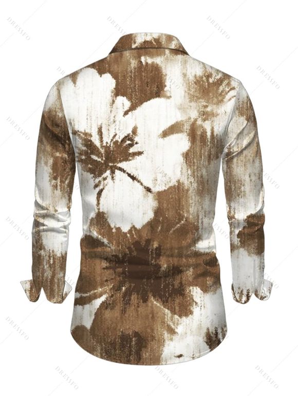 Men's Vintage Vacation Shirt Tropical Palm Leaf Print Button Up Long Sleeve Shirt - Brun S