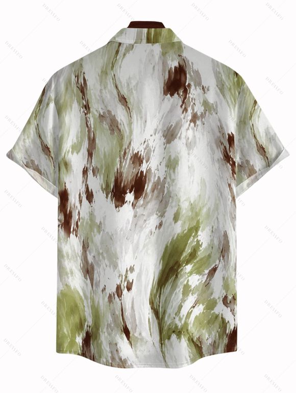 Men's Vintage Vacation Shirt Ink Painting Tie Dye Print Button Up Short Sleeve Shirt - Vert clair S