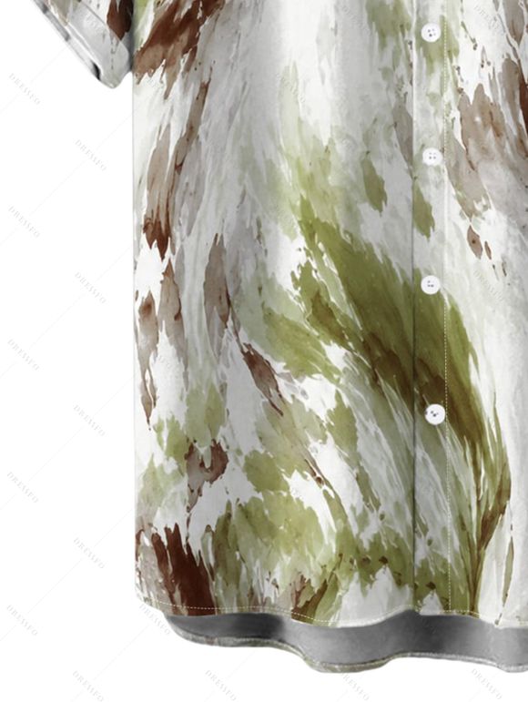 Men's Vintage Vacation Shirt Ink Painting Tie Dye Print Button Up Short Sleeve Shirt - Vert clair S