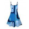 Casual Couple Outfit Abstract Geometric Print Spaghetti Strap A Line Mini Dress and Short Sleeve Shirt Set - Bleu Ciel S | US 4