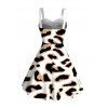 Vintage Couple Outfit Leopard Print Faux Fur Sweetheart Neck A Line Mini Dress and Shirt Set - multicolor S | US 4