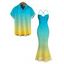 Vacation Couple Outfit Ombre Crisscross Mesh Panel Draped Spaghetti Strap Bodycon Dress and Shirt Set - multicolor S | US 4