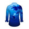 Vacation Couple Outfit Ombre Floral Print Mesh Panel Draped Crisscross Bodycon Dress and Long Sleeve Shirt Set - Bleu S | US 4