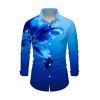 Vacation Couple Outfit Ombre Floral Print Mesh Panel Draped Crisscross Bodycon Dress and Long Sleeve Shirt Set - Bleu S | US 4