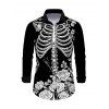 Holiday Couple Outfit Skeleton Rose Floral Shinny Dots Print Bell Sleeve A Line Mini Sweater Dress and Long Sleeve Shirt Set - Noir S | US 4