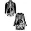 Holiday Couple Outfit Skeleton Rose Floral Shinny Dots Print Bell Sleeve A Line Mini Sweater Dress and Long Sleeve Shirt Set - Noir S | US 4