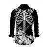 Holiday Couple Outfit Skeleton Rose Floral Shinny Dots Print Bell Sleeve A Line Mini Sweater Dress and Long Sleeve Shirt Set - Noir S | US 4