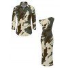 Autumn Couple Outfit Camo Striped Print Skew Neck Bodycon Dress and Long Sleeve Shirt Set - Vert Armée S | US 4
