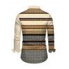 Men's Ethnic Shirt Colorblock Zig Zag Striped Print Button Up Long Sleeve Shirt - café lumière XL