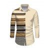 Men's Ethnic Shirt Colorblock Zig Zag Striped Print Button Up Long Sleeve Shirt - café lumière XL