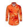 Men's Vacation Shirt Tropical Hibiscus Floral Print Button Up Long Sleeve Shirt - Orange XL