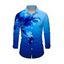 Men's Vacation Shirt Ombre Floral Print Button Up Long Sleeve Shirt - Bleu L