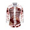 Men's Holiday Shirt Skeleton Rose Floral Shinny Dots Print Button Up Long Sleeve Shirt - Rouge S