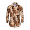 Men's Vintage Shirt Tie Dye Ink Painting Print Button Up Long Sleeve Shirt - Brun S