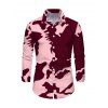 Men's Casual Shirt Camo Striped Print Button Up Long Sleeve Shirt - Rose L