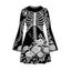 Holiday Dress Skeleton Rose Floral Print Bell Sleeve A Line Mini Sweater Dress - Rouge Vineux XXL | US 14