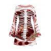 Holiday Dress Skeleton Rose Floral Print Bell Sleeve A Line Mini Sweater Dress - Rouge Vineux L | US 8-10