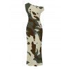 Elegant Dress Camo Striped Print Skew Neck Bodycon Dress - Vert Armée S | US 4