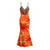 Vacation Dress Tropical Hibiscus Floral Print Spaghetti Strap Mermaid Dress - Orange L | US 8-10