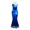 Vacation Dress Ombre Floral Print Mesh Panel Draped Crisscross Bodycon Dress - Bleu S | US 4