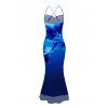 Vacation Dress Ombre Floral Print Mesh Panel Draped Crisscross Bodycon Dress - Bleu S | US 4