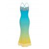 Vacation Dress Ombre Crisscross Mesh Panel Draped Spaghetti Strap Bodycon Dress - multicolor XXL | US 14