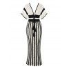 Bohemian Couple Outfit Colorblock Hollow Out V Neck Cropped Top Striped Tied Knitted Bodycon Skirt and Geometric Print Shirt Set - Blanc S | US 4