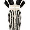 Bohemian Couple Outfit Colorblock Hollow Out Cropped Top Striped Tied Bodycon Skirt and Print Set - Noir S | US 4