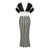 Bohemian Couple Outfit Colorblock Hollow Out Cropped Top Striped Tied Bodycon Skirt and Print Set - Noir S | US 4