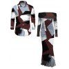 Vintage Couple Outfit Colorblock Irregular Geometric Print Foldover Off the Shoulder Ruched Bodycon Dress and Long Sleeve Shirt Set - multicolor A S | US 4