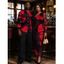 Vintage Couple Outfit Large Red Floral Print Mesh Panel Skew Neck Bodycon Dress and Long Sleeve Shirt Set - Noir S | US 4