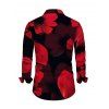 Vintage Couple Outfit Large Red Floral Print Mesh Panel Skew Neck Bodycon Dress and Long Sleeve Shirt Set - Noir S | US 4
