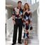 Vintage Couple Outfit Tie Dye Ink Painting Print Mesh Panel Skew Neck Bodycon Dress and Long Sleeve Shirt Set - marron foncé S | US 4