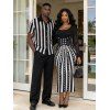 Winter Couple Outfit Monochrome Radial Striped Polka Dots U Neck Mermaid Bodycon Dress and Knitted Shirt Set - Noir S | US 4