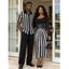 Winter Couple Outfit Monochrome Radial Striped Polka Dots U Neck Mermaid Bodycon Dress and Knitted Shirt Set - Noir S | US 4