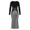 Party Dress Monochrome Radial Striped Polka Dots U Neck Long Sleeve Mermaid Bodycon Dress - Noir M | US 6