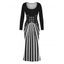 Party Dress Monochrome Radial Striped Polka Dots U Neck Long Sleeve Mermaid Bodycon Dress - Noir M | US 6