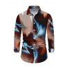Men's Vintage Shirt Tie Dye Ink Painting Print Button Up Long Sleeve Shirt - marron foncé 2XL