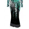 Vintage Party Dress Ombre Leopard Print Mesh Panel Skew Neck Long Sleeve Bodycon Dress - Noir S | US 4