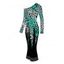 Vintage Party Dress Ombre Leopard Print Mesh Panel Skew Neck Long Sleeve Bodycon Dress - Noir S | US 4