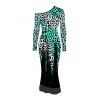Vintage Party Dress Ombre Leopard Print Mesh Panel Skew Neck Long Sleeve Bodycon Dress - Noir S | US 4