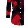 Men's Long Sleeve Shirt Large Red Floral Print Button Up Shirt - Noir 3XL