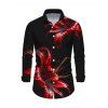 Men's Vintage Shirt Red Lily Floral Print Button Up Long Sleeve Shirt - Noir M