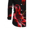 Men's Vintage Shirt Red Lily Floral Print Button Up Long Sleeve Shirt - Noir S