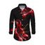 Men's Vintage Shirt Red Lily Floral Print Button Up Long Sleeve Shirt - Noir S