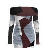 Vintage Dress Colorblock Irregular Geometric Print Foldover Off the Shoulder Ruched Long Sleeve Bodycon Dress - multicolor A XL | US 12
